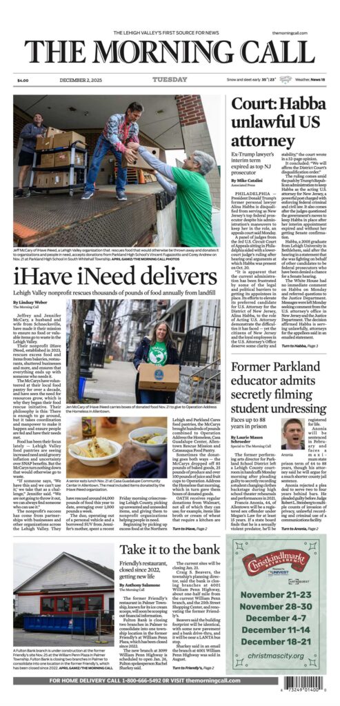 front page from The Morning Call